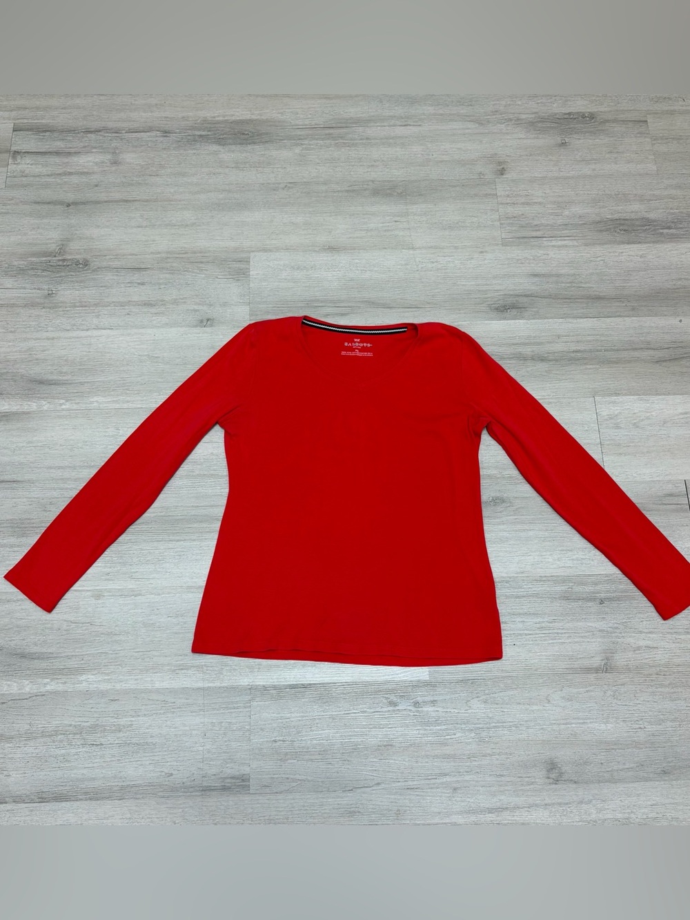 Talbots Bright Red Long-Sleeve Crewneck Top 100 Pima Cotton Petite Medium